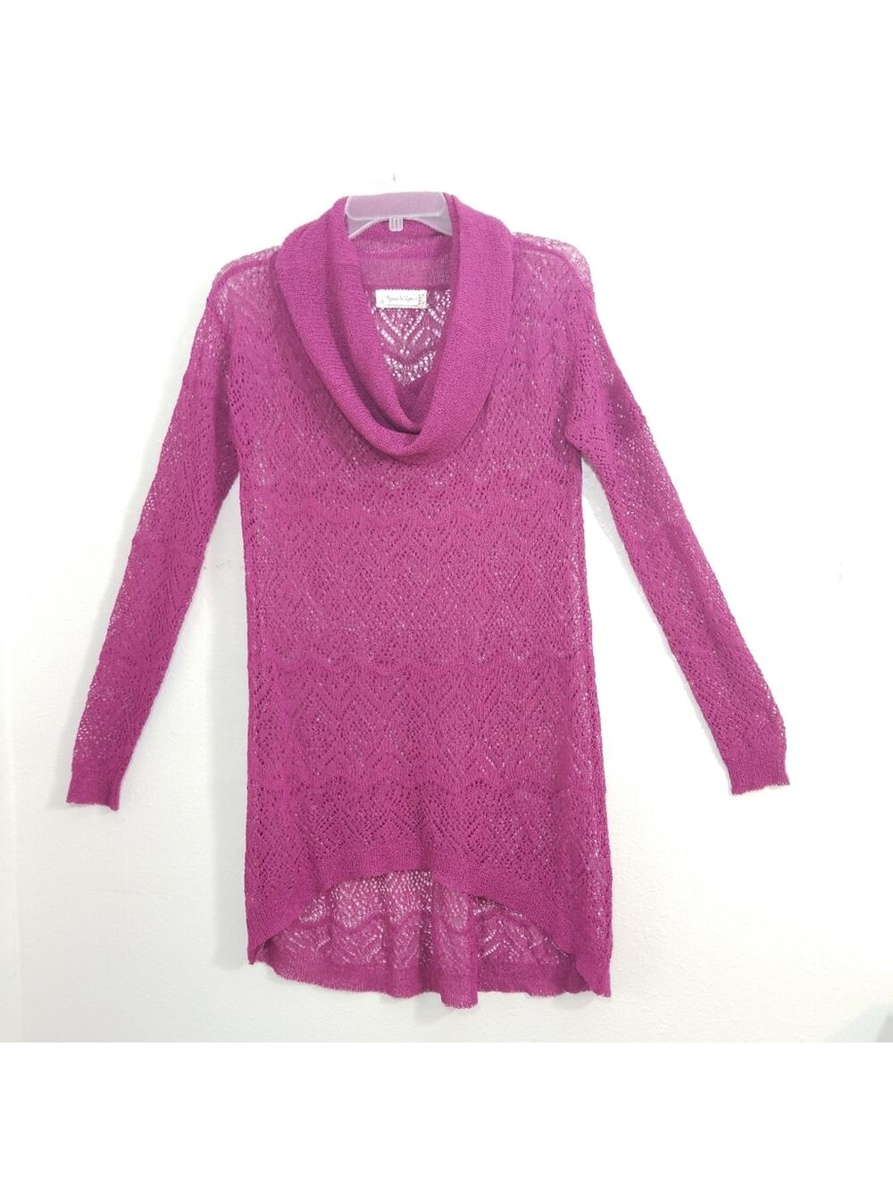 Grace & Lace purple lace hi-lo cowl neck sweater